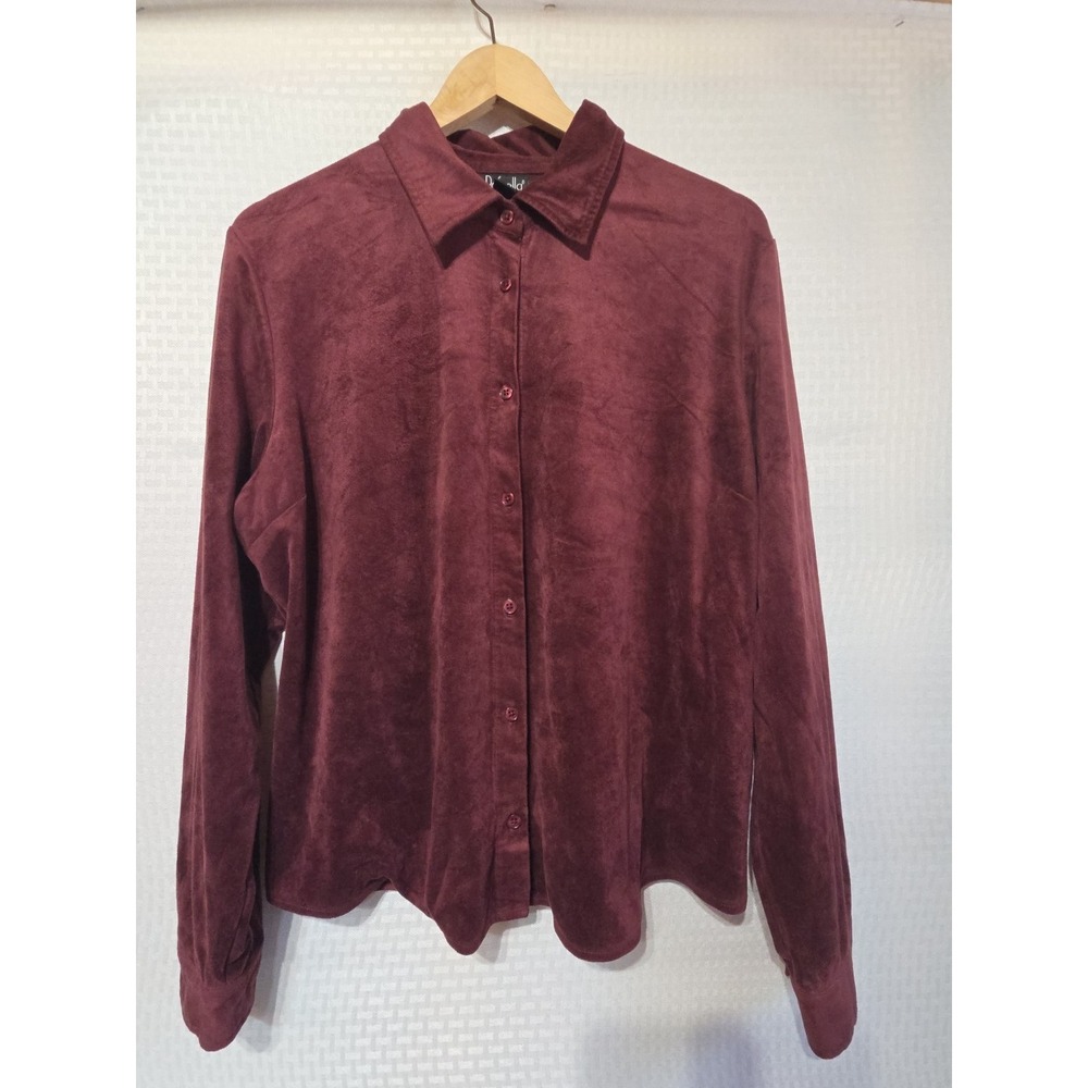Rafaella Womens Velvet Button Long Sleeve Collar Deep Burgundy XL Y2K Retro
